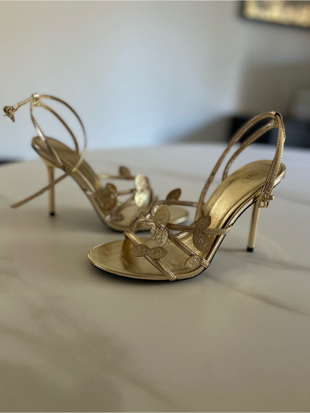Zara Metallic Gold Strappy Heeled Sandals